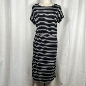 NEW! Banana Republic Striped Jersey Midi Dress Black White Petite Medium PM $70